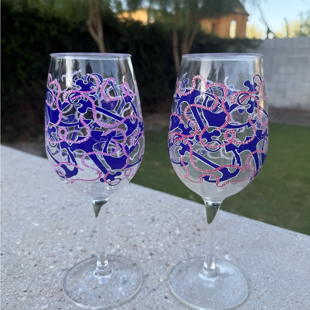 Lily Pulitzer Anchor Print Plastic Wine Glasses